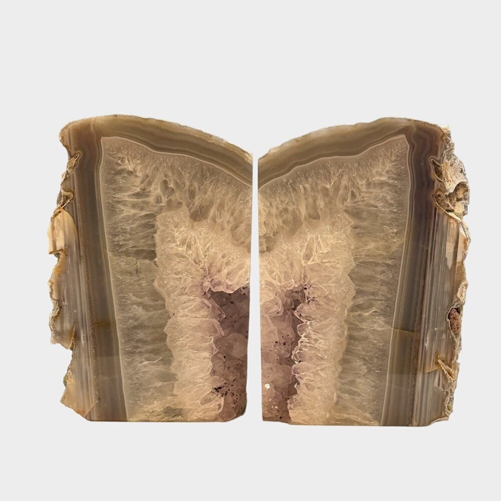 Amethyst Geode Center Agate bookends w/ Naturally Heart Shaped Stone, 4+ lbs.